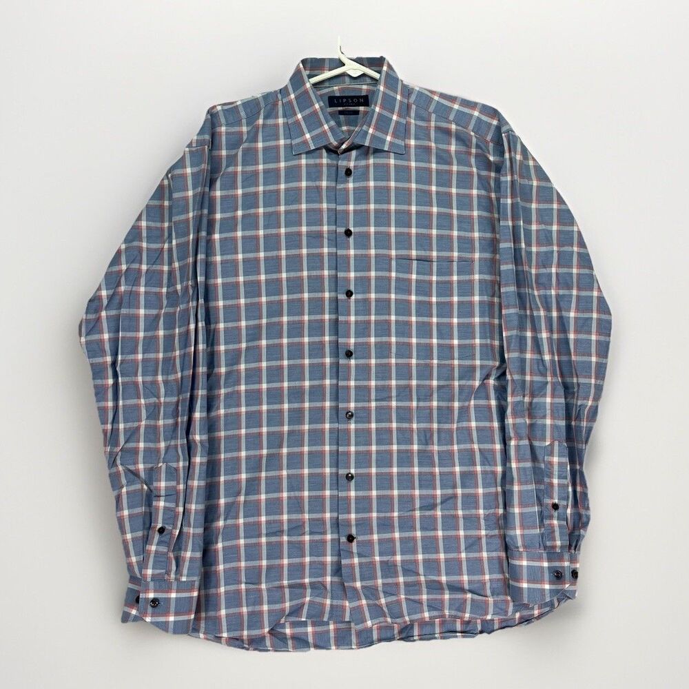 Lipson Classic  Mens 16.5  Blue Long Sleeve Shirt Made in Canada Large